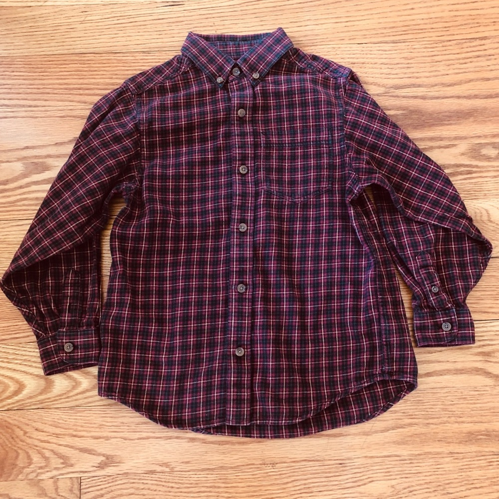 Cozy Flannel Lands’ End Boys Red Plaid Button-Down